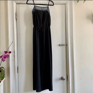 Vasia Black Maxi with Navy Blue Lace Detail